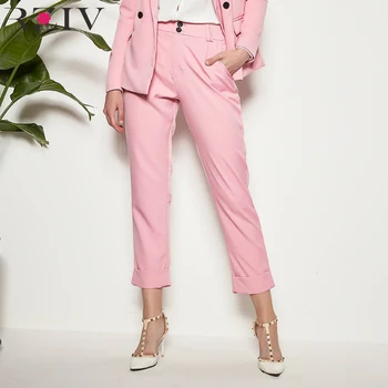 

RZIV female high waist pants solid color pleated trousers casual bottoms loose pants OL style