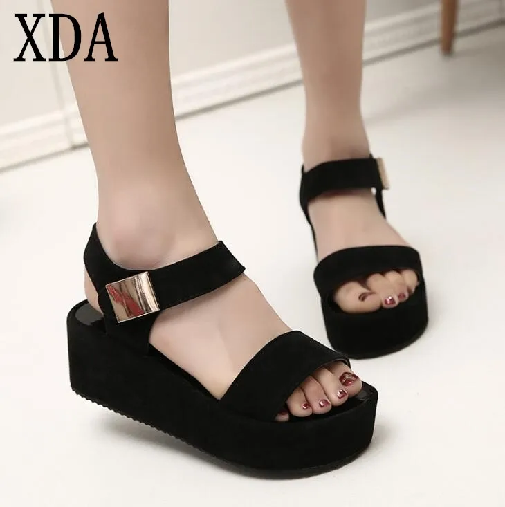 2019 summer new Korean muffin thick crust slope with high heeled shoes ...