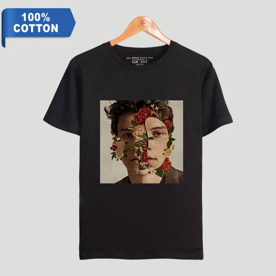 Футболка в стиле хип-хоп Shawn Mendes Повседневная футболка из 100% хлопка Харадзюку