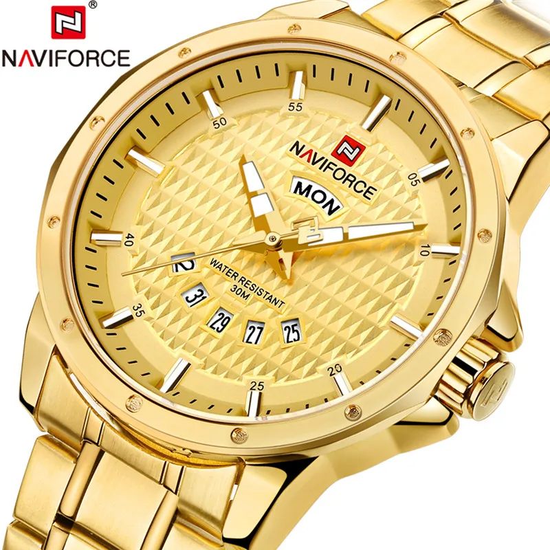 

NAVIFORCE Gold Watch Men Watch Sport Mens Watches Top Brand Luxury Military Army Steel Band Wrist Quartz Male Clock Man Watches