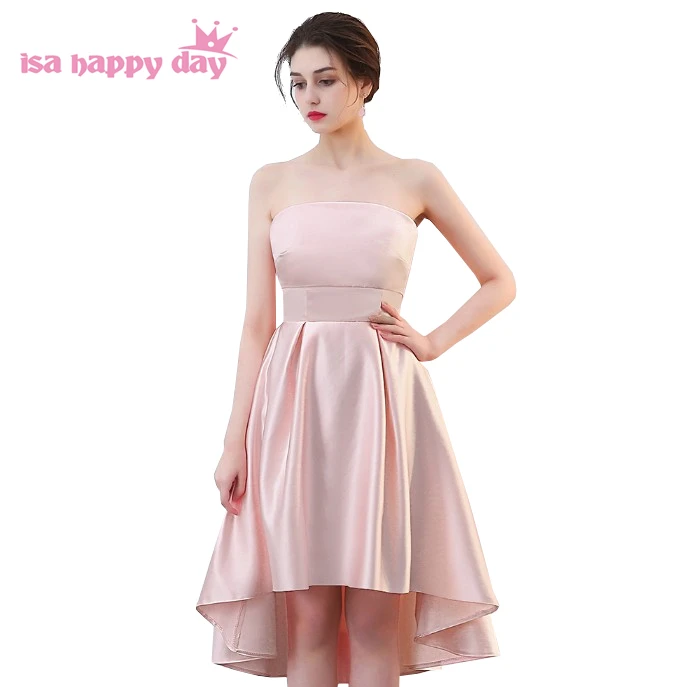Новые поступления 2019 Асимметричный бледно Розовый без бретелек милые атласный, высокий, низкий сзади платье подружки невесты платья для