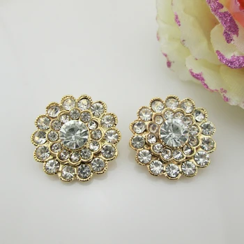 

(BT186 24mm)5pcs Bling Round Alloy Rhinestone Buttons Shank For Hair Bow