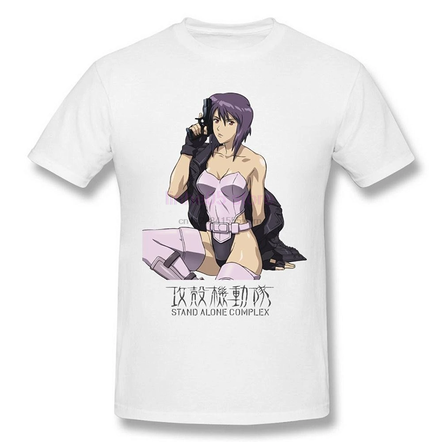 

2019 Tee Times Men Ghost In The Shell Cartoon Logo White T shirt