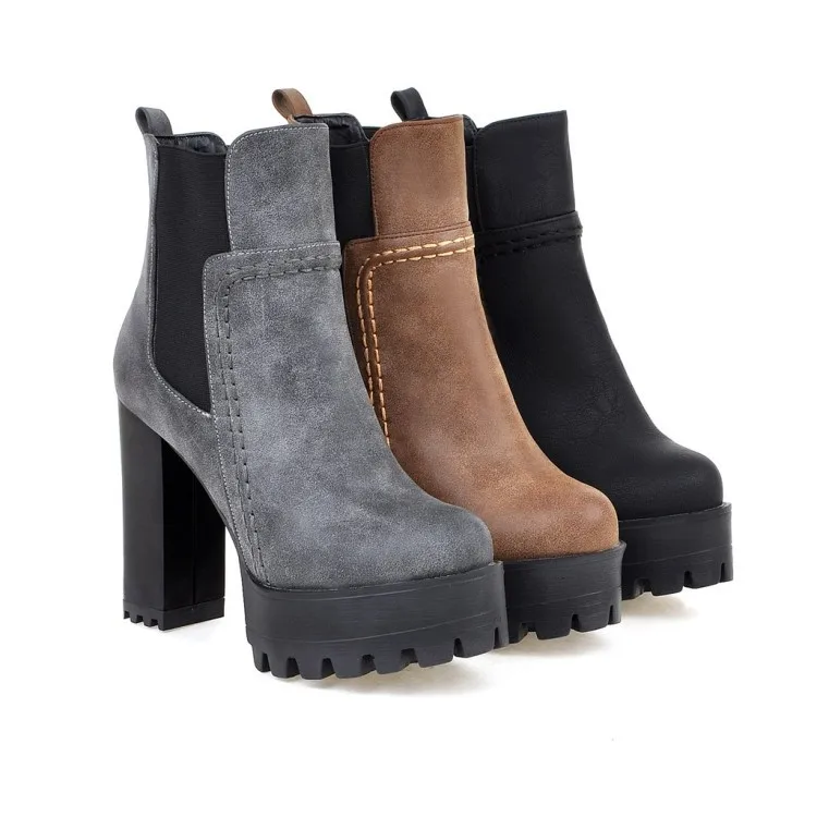 

Autumn and winter new foreign trade European and American fashion short boots thick with super high heel women's boots.
