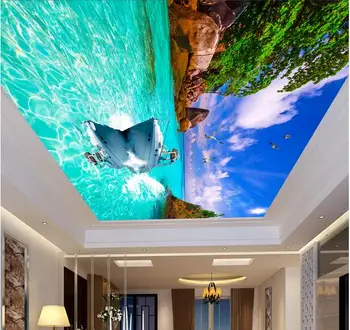

Custom photo 3d wallpaper Non-woven picture wall sticker 3 d The yacht blue sky ceiling murals room decoration painting