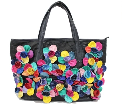 Женская сумка из натуральной кожи черная овчина сумка на плечо пэчворк цветы модная сумка на плечо - Цвет: coloful 2