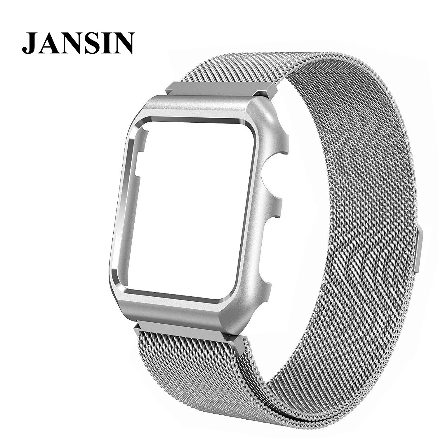 

JANSIN Milanese Loop strap with protect case For Apple Watch band 42mm/38mm adjustable stainless steel sport strap for iwatch