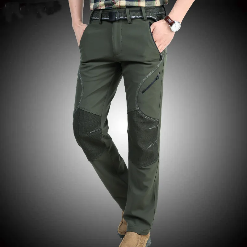 Мужские зимние теплые флисовые армейские зеленые прямые брюки мужские afs jeep повседневные брендовые быстросохнущие серые ветрозащитные черные брюки - Цвет: ZDB152 Army green