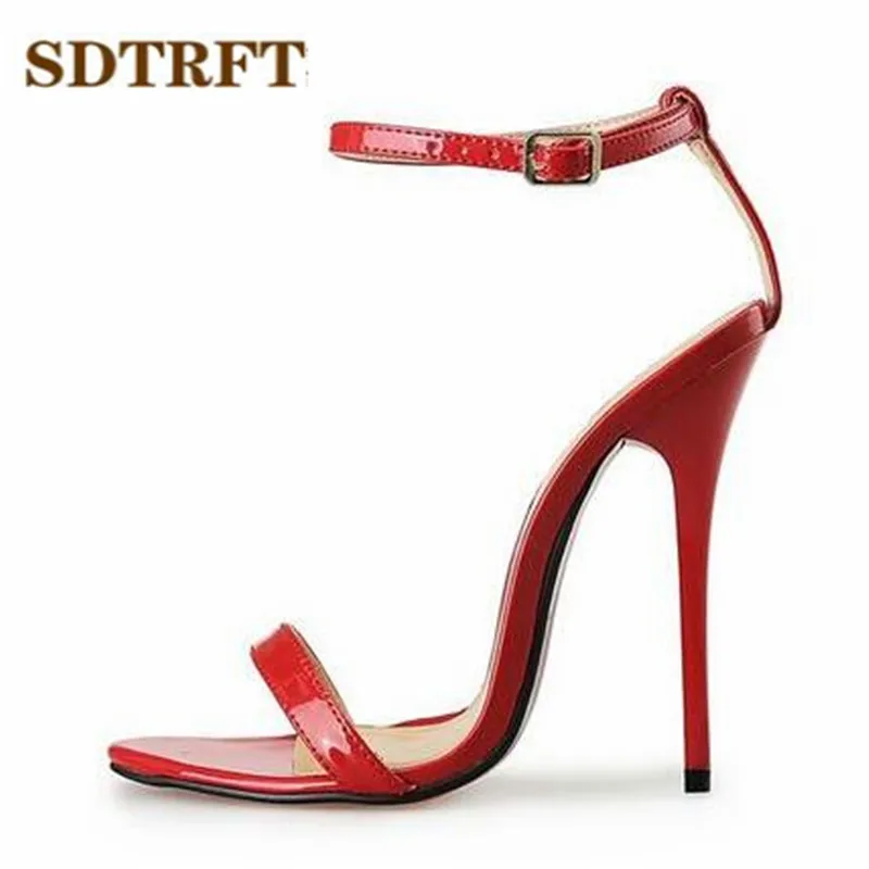 SDTRFT размера плюс: 45, 46, 47, 48, 49, 50, Женские сандалии для вечеринки; Летние Элегантные каблуке 13 см; туфли на высоком тонком каблуке Женская обувь Туфли под платье открытый носок женские туфли-лодочки - Цвет: Красный