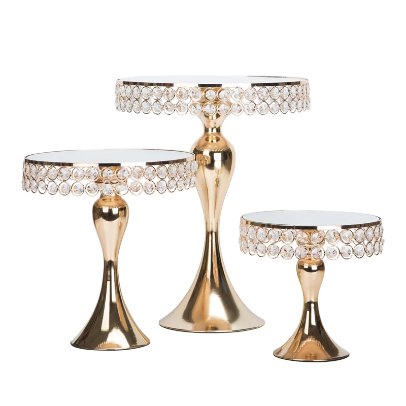 

Crystal Electroplating gold high feet cake stand mirror face fondant cupcake stand sweet table candy bar table decorating tools
