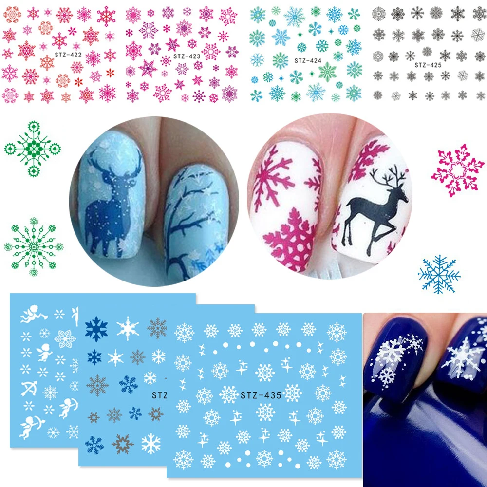 1 лист, рождественские снежинки, лося, узор, искусство для ногтей, переводные наклейки, рождественские наклейки для ногтей, советы, Рождество, Год, декор для ногтей