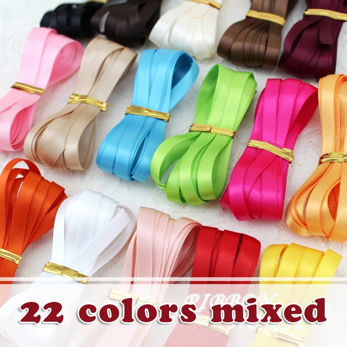 

22 different colours mixed! 1/4'' width 6mm double face satin polyester ribbons wholesale Christmas Ribbons 1lot=22yards
