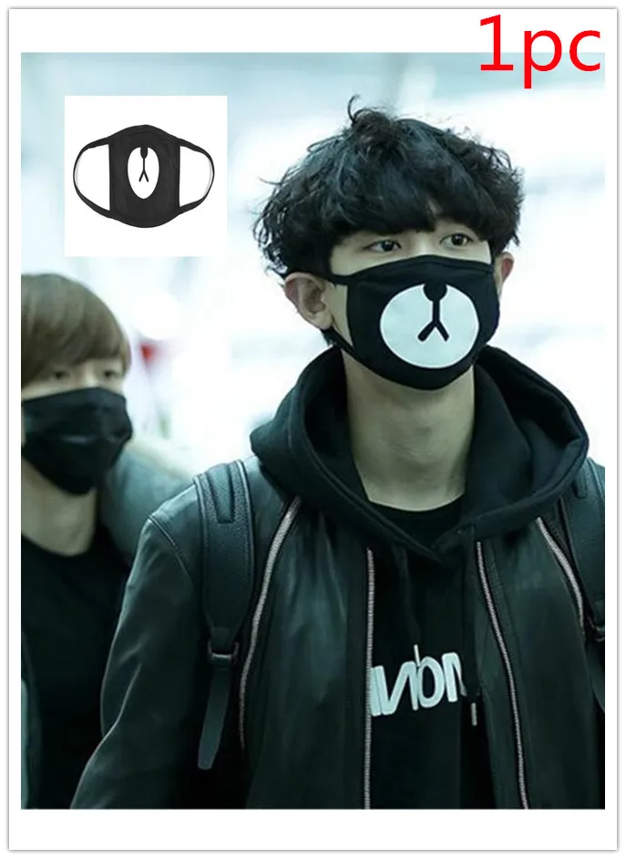 1pc Cute Bear Mouth Face Mask Unisex Black Cotton Respirator Anti-Dust Mask For Cycling Korean Style Facial Care Tool NEW