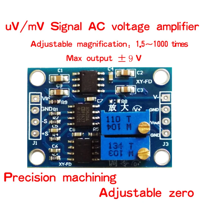 AC/DC Microvolt/MV Voltage Amplifier Module Instrument Amplifier AD620 Transmitter Adjustable AC/DC Microvolt/MV Voltage Amplifier Module Instrument Amplifier AD620 Transmitter Adjustable