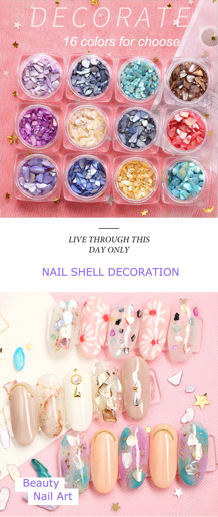 15 цветов натуральный камень в виде ракушки украшения для дизайна ногтей блестящие гвозди аксессуары Ультра тонкие хлопья 3D Стразы градиент Гравий DIY