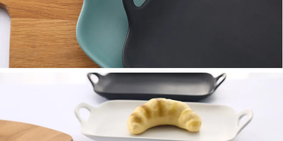 Японский стиль простые двойные ухо лоток для хранения бытовой керамики фарфоровая посуда прямоугольная пластина точка Сердце лоток для