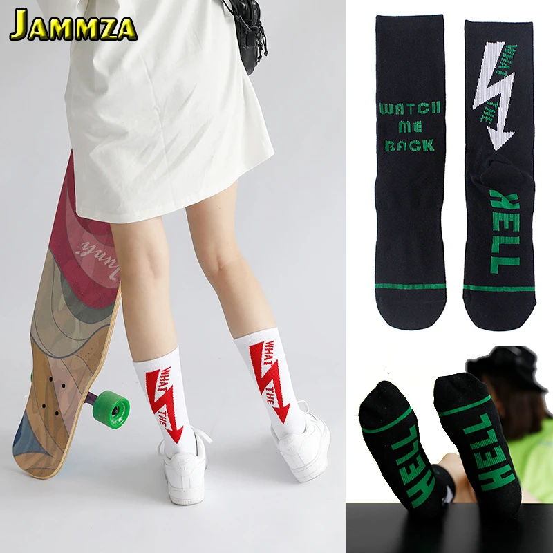 

Cotton Streetwear Skateboard Fashion Women's Socks lightning Letter Pattern Couple Crew for Men Mieas Rock High Quality Brand