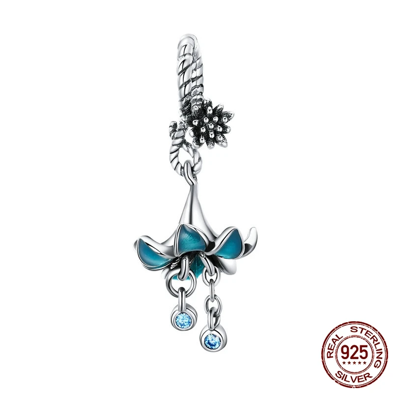 

FURUYA Authentic 925 Sterling Silver Blue Enamel Flower Pendant Charms fit Original Pandora Bracelet DIY Charms Jewelry