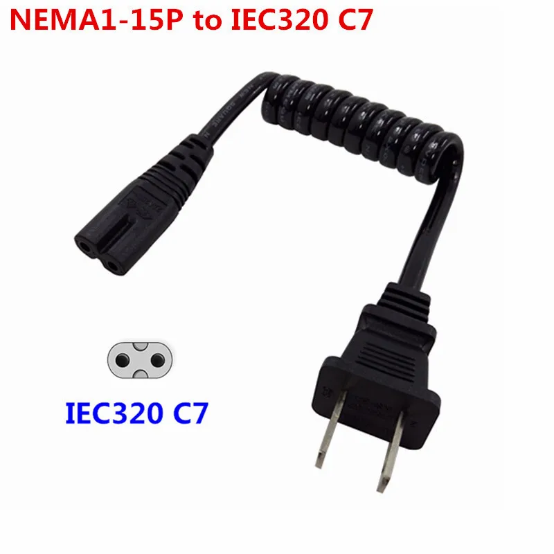 Выдвижной JP US NEMA 1-15P 2PIN разъем к IEC 320 C7 AC короткий портативный пружинный шнур 2 зубец C7 20 см PU кабель питания 10-30 см