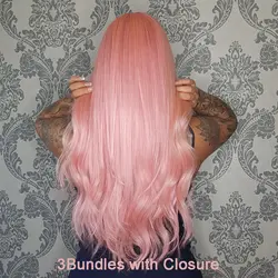 Beaudiva розовый цвет пучки с закрытием бразильские 100% человеческие волосы волнистые 3 пучка 10 "-26" с 4*4 Кружева Закрытие