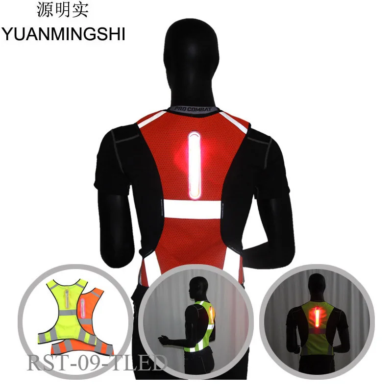 

YUANMINGSHI Cycling LED Reflective Safety Vest for Night Running Cycling Breathable High Visibility Night Run Protection Vest