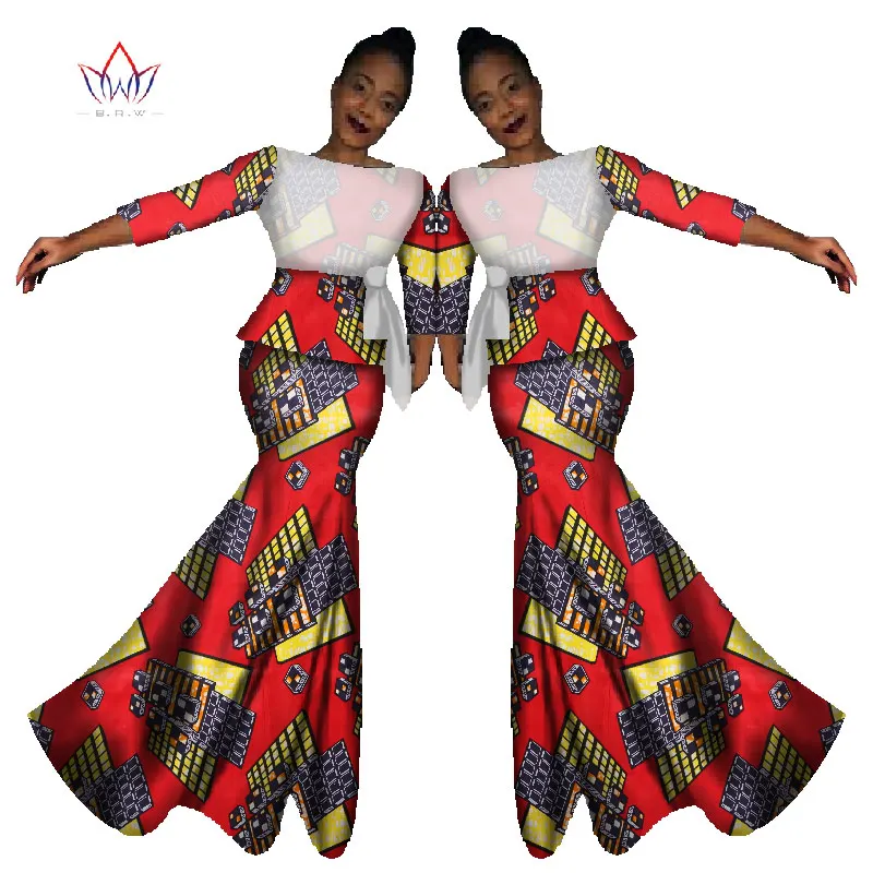 2017 Spring  skirt set african designed clothing traditional bazin print Bazin Riche plus size skirt set  cotton dress 7xl WY566