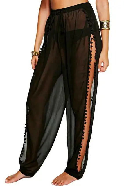 Women Fashion Side Slit Cover Up Pants Ladies Beach Transparent Split ...