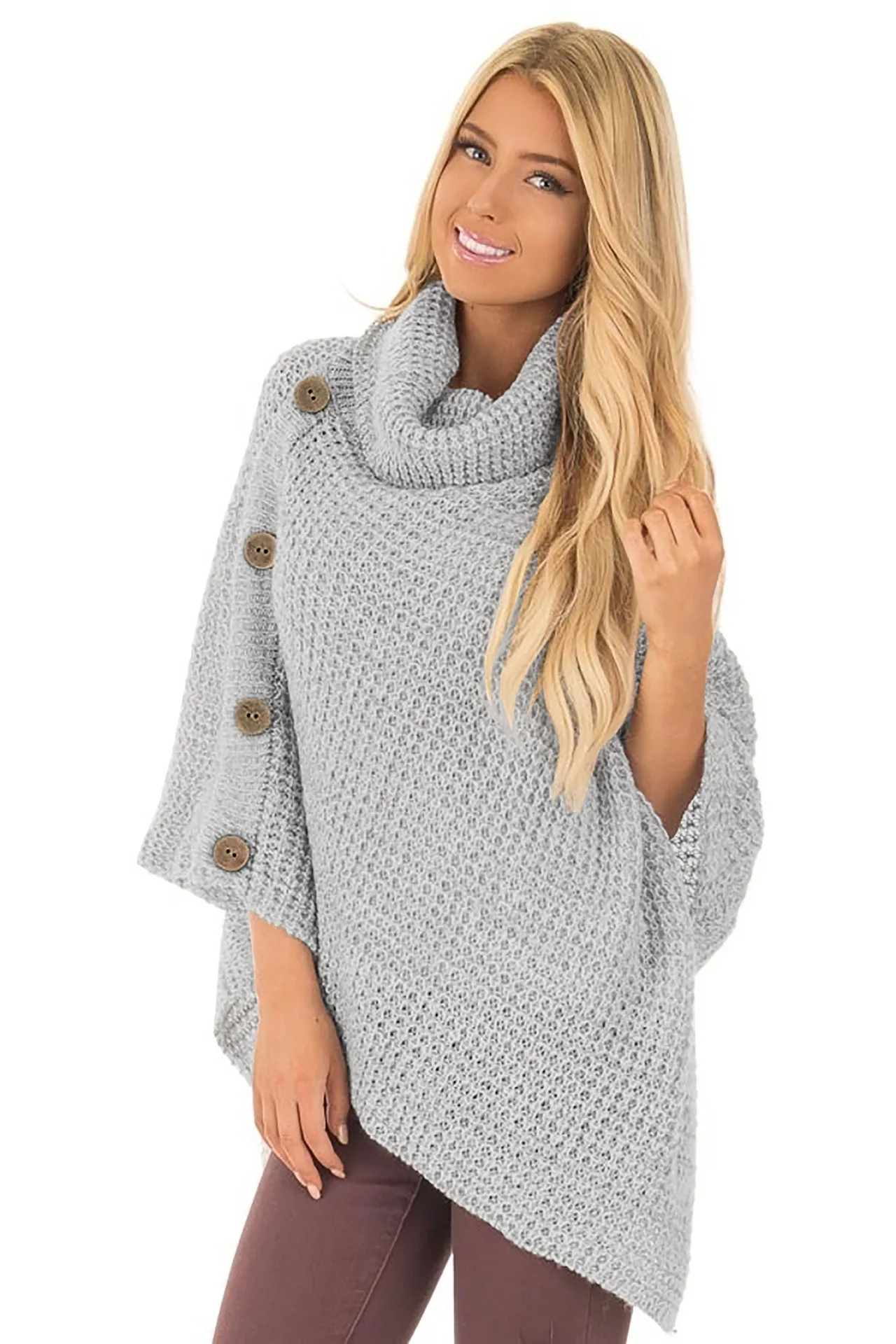 Водолазка Свитера Пуловер женский 2019 зима мода крыло рукав осень кнопка вязаный женский свитер Харадзюку