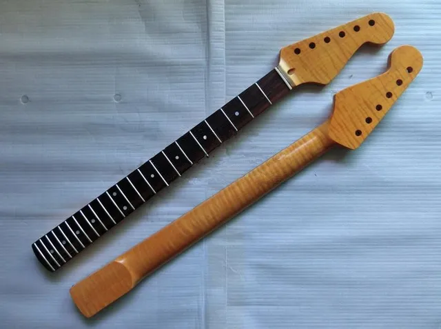 Cheap 22 Fret Tiger flame Canadian maple Rosewood fingerboard  Electric Guitar Neck Guitar Parts musical instruments accessories