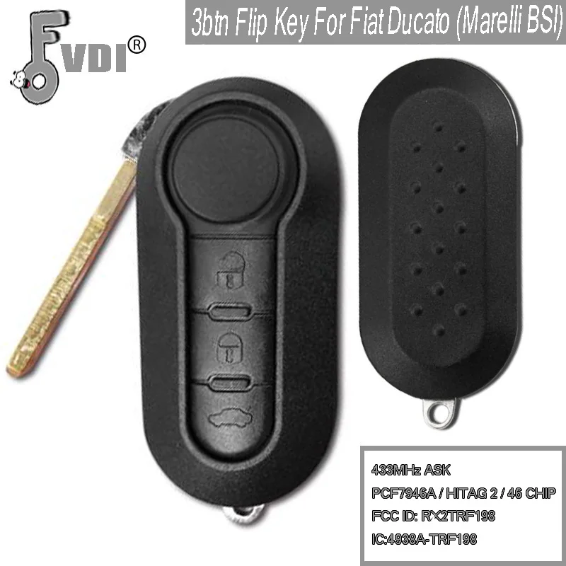 3btn флип ключ для Fiat Ducato (Marelli BSI) RX2TRF198 IC: 4938A TRF198 складной дистанционный PCF7946A/HITAG 2/46