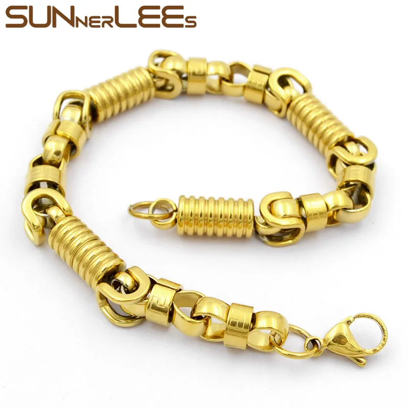 SUNNERLEES модные ювелирные изделия браслет из нержавеющей стали 8 мм Геометрическая Византийская цепочка серебро черное золото для мужчин женщин SC57 B - Окраска металла: Gold