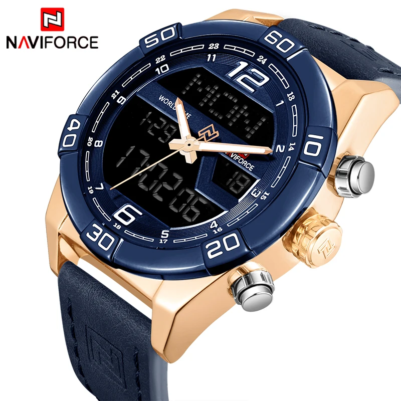 

2018 Top Luxury Brand NAVIFORCE Men Military Sport Watches Men's Waterproof Quartz Wrist Watch Male Leather Led Digital Clock