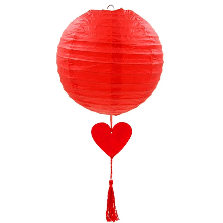 

Hot Sale 20cm Round Chinese Red Lantern Heart-shaped Pendant Paper Lanterns for Wedding Party Decorations supplies Sky Lanterns