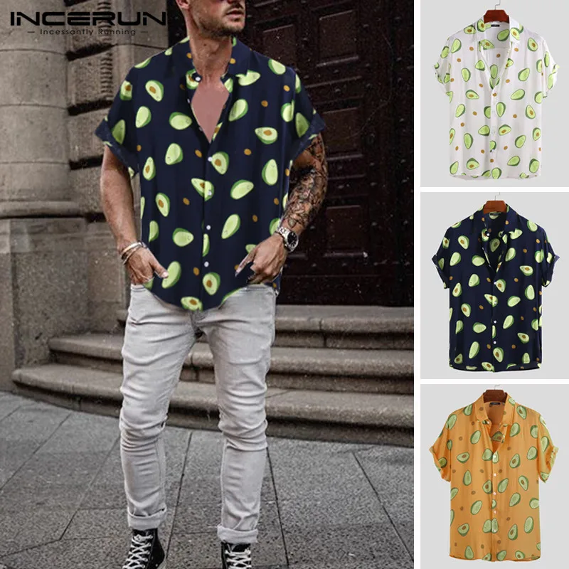 INCERUN Summer Men Shirt Avocado Print Short Sleeve Lapel Neck Casual Tops 2020 Beach Hawaiian Shirts Men Streetwear Camisa 5XL INCERUN Summer Men Shirt Avocado Print Short Sleeve Lapel Neck Casual Tops 2020 Beach Hawaiian Shirts Men Streetwear Camisa 5XL
