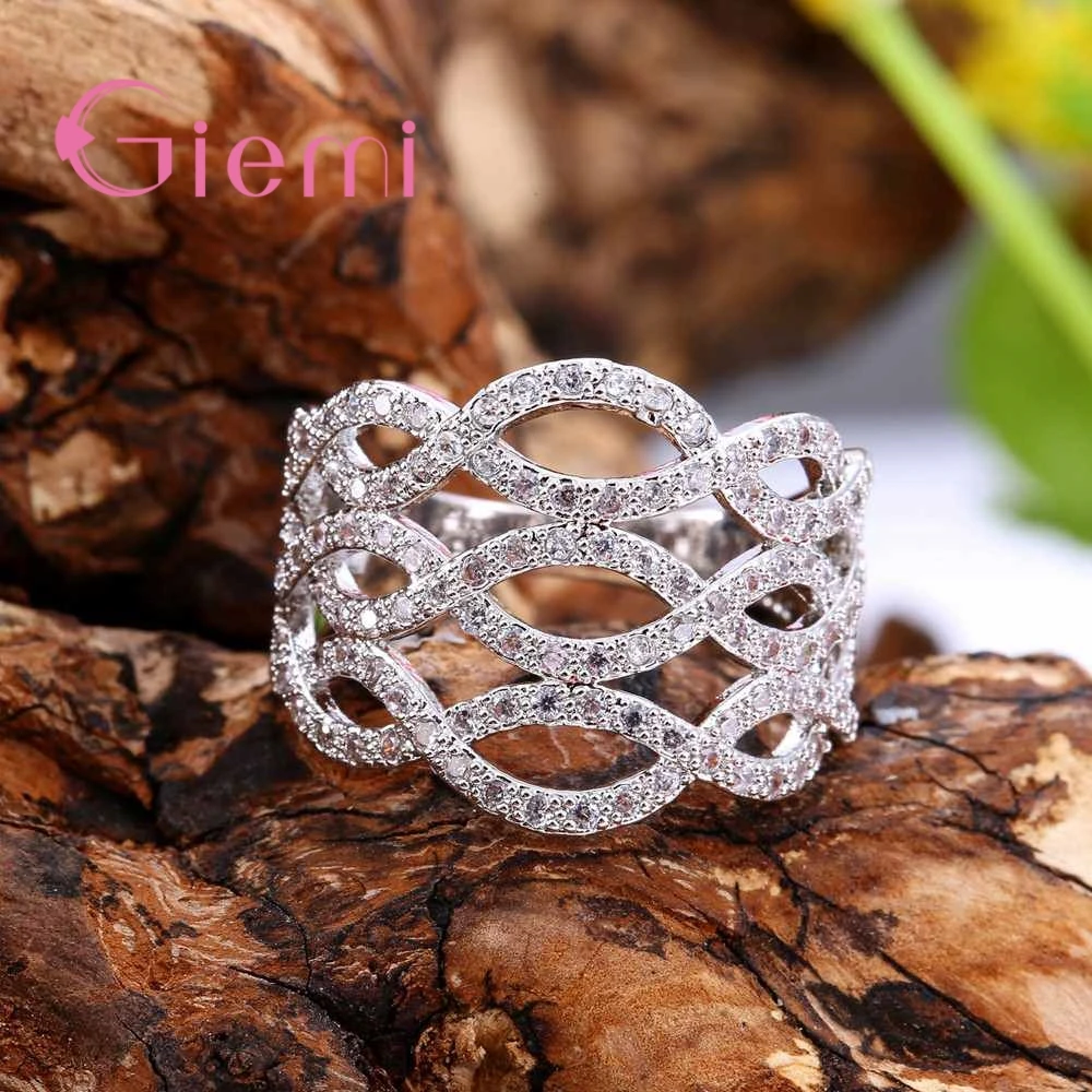 Женское кольцо из серебра 925 пробы с геометрическим узором|crystal stone ring|stone rings for