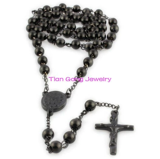 Gold 316L Stainless Steel Mens Cross Pendant 4mm/6mm/8mm Rosary Beads Necklace Gold 316L Stainless Steel Mens Cross Pendant 4mm/6mm/8mm Rosary Beads Necklace