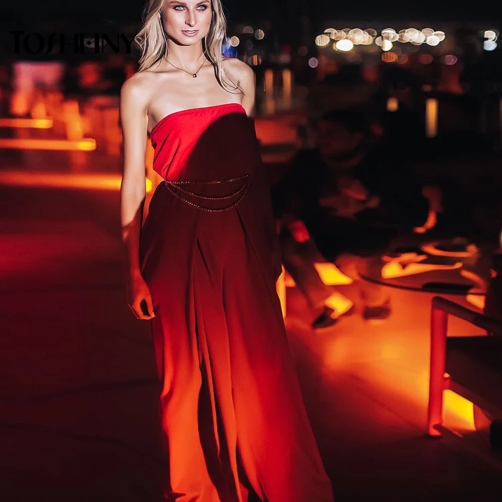 Tosheiny 2019 kobiety nowy lato Sexy Slash Neck Off Shoulder Backless pajacyki elegancki jednolity kolor kombinezon TH0072 -