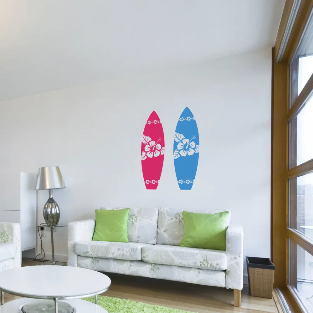 SURFBOARD Hibiscus Flowers - Vinyl Wall Art Decal Sticker 14x46inch 2psc/lot wall decals home
