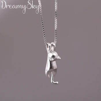 

DreamySky Real Silver Color Long Cat Necklaces For Women Jewelry Pure Silver Kitty Choker Necklace Kolye Collares