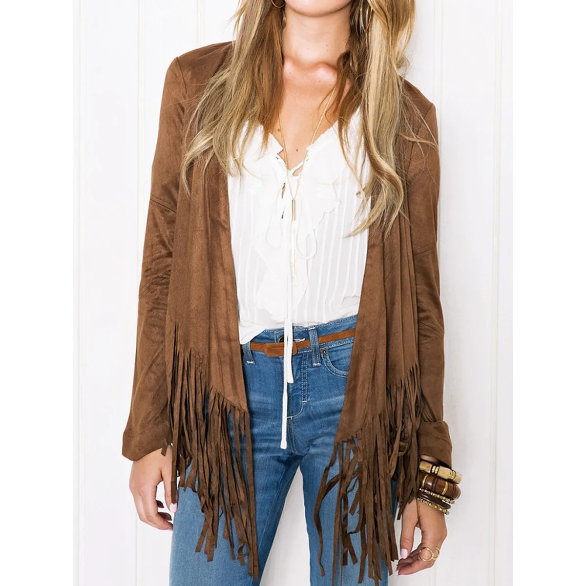 Boho Tassel Brown Autumn Winter Jacket Coat Women New Trendy High