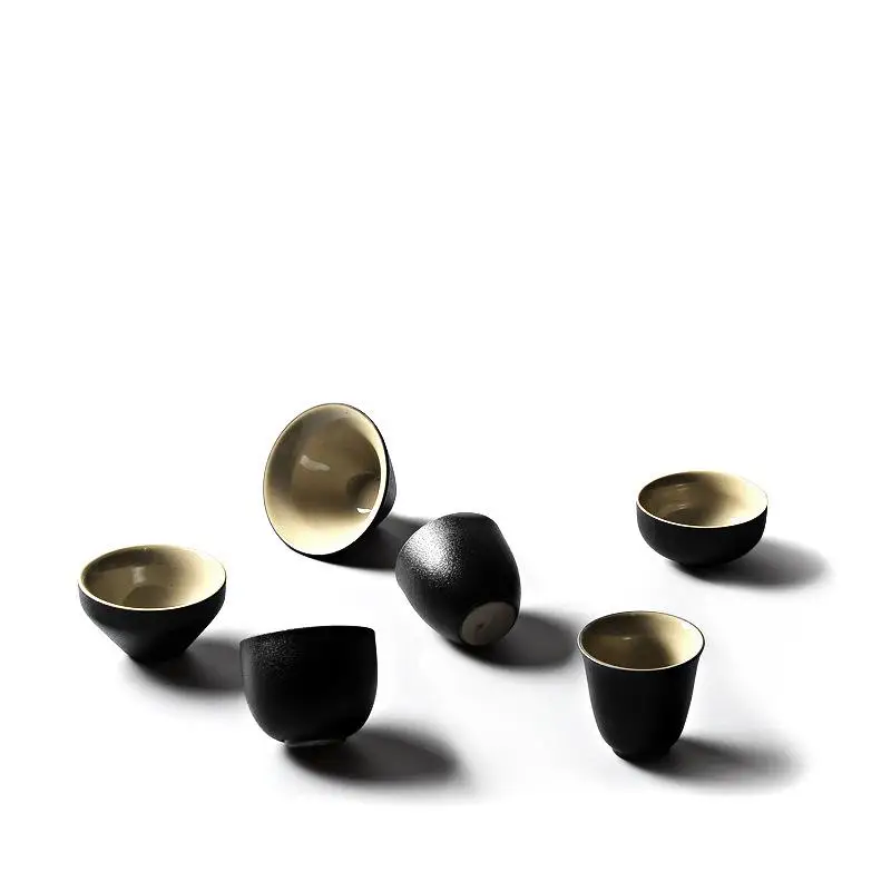 

Antique Black Pottery tea cup porcelain Kungfu tea set Handmade painted drawn Small tea bowl for Ceremony home decration