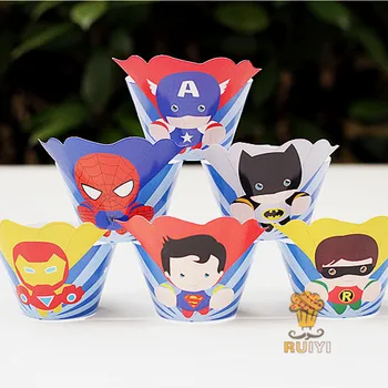 

24pcs Superhero Avengers superman batman cupcake wrappers toppers decoration kids birthday party supplies cupcake cases liner