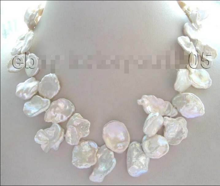 

shipping>>>>>17" 25mm White Reborn Keshi Petal Pearl Necklace 14k!