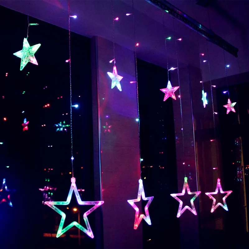 LED Five-pointed Star Curtain Lights 2.5M 138LEDS String Light Wedding Decoration Christmas Party Strip Light EU plug 220V LED Five-pointed Star Curtain Lights 2.5M 138LEDS String Light Wedding Decoration Christmas Party Strip Light EU plug 220V