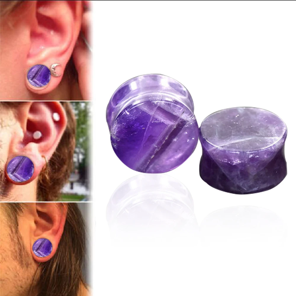 6 16MM Natural stone Ear Plugs Purple Ears Stretch Marks Body Piercing