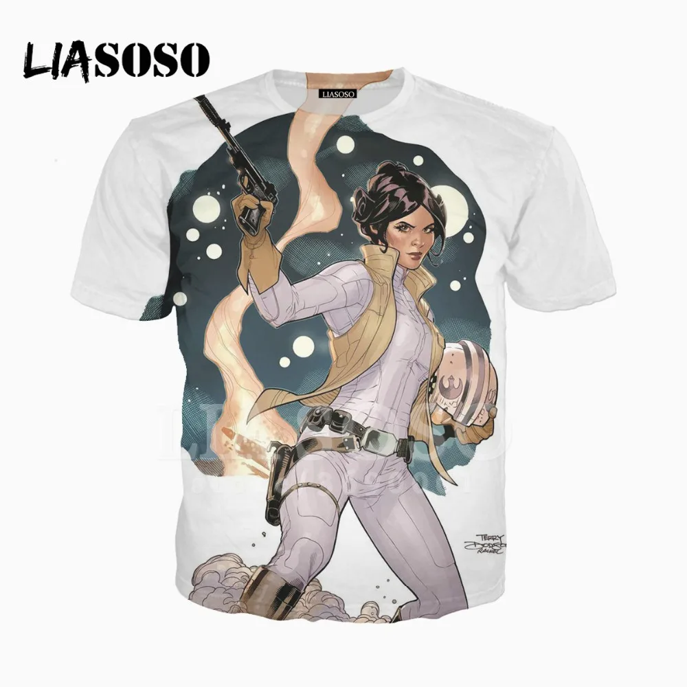 

LIASOSO 3D Print Women Men Moive Star Wars Princess Leia Tshirt Summer T-shirt Hip Hop Pullover Casual O-neck Tops X1552