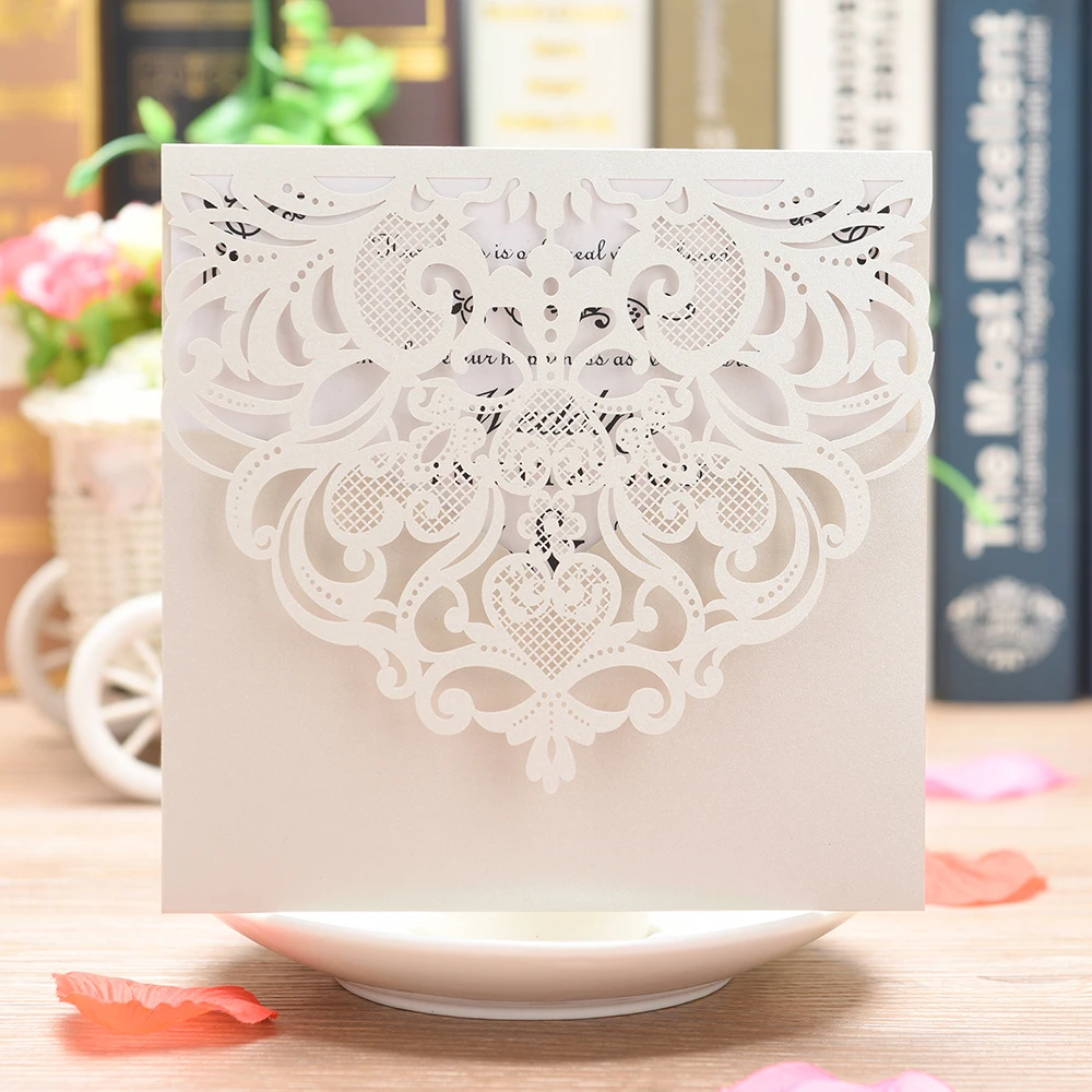 

20pcs Invitation Cards Pearl Paper Carved Pattern Invitation Cards With Blank Inner Sheets For Anniversary Engagement Wedding