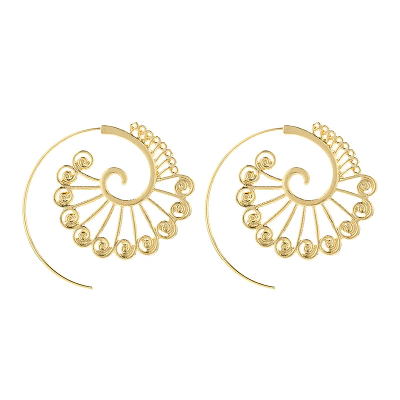 

Trendy 2 Color Big Swirl Hoops Round Circles Flower Earrings for Women Gold Silver Color Earring Female Punk Fashion Jewelry