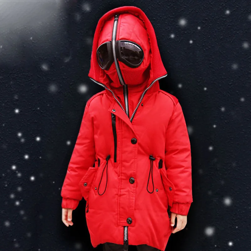 hooded down boy girl coat winter with glasses Christmas long warm