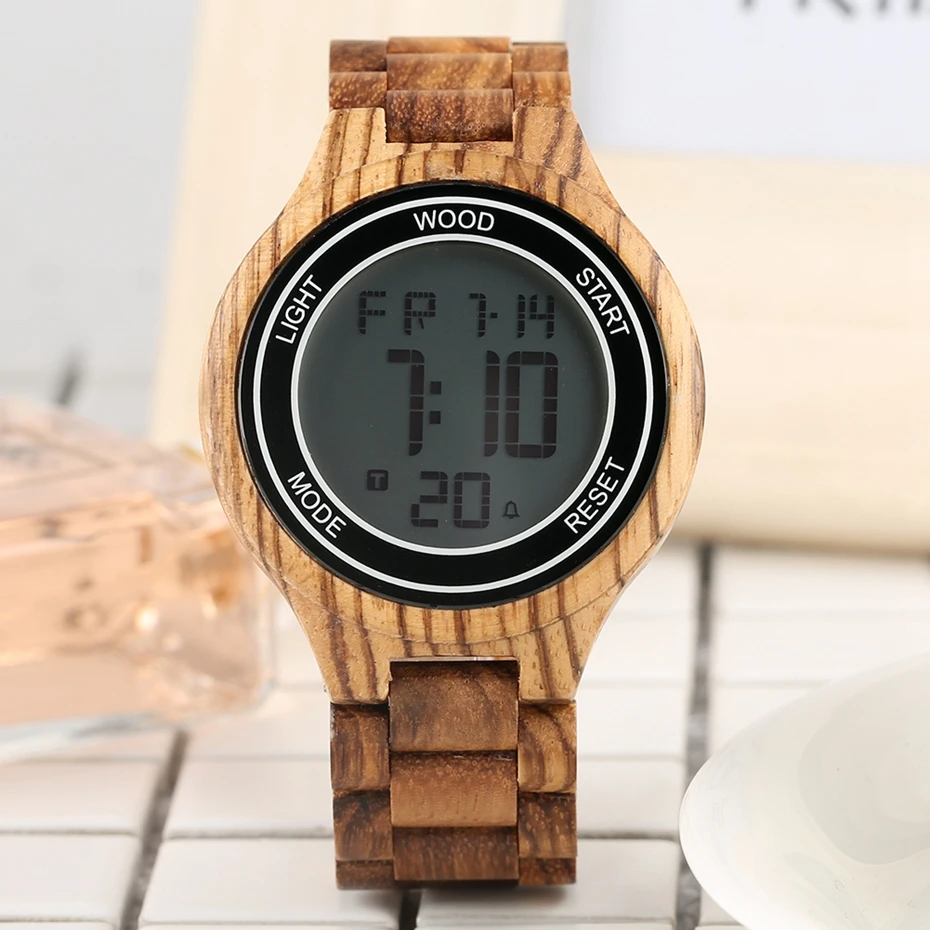 СВЕТОДИОДНЫЙ Цифровой Мужские часы Ретро эбенового дерева ручной работы электронные мужские наручные часы кожа Woody спортивные мужские часы Роскошные reloj Hombre